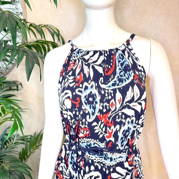 Lucky Brand Navy Paisley Knit Midi Dress Sz M - Picture 2 of 9